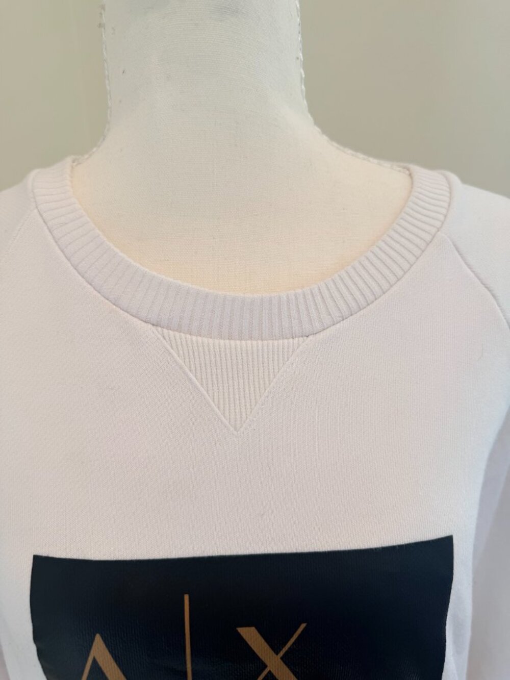 Armani Exchange White Crewneck Sweatshirt Black Gold Graphic Logo M/W MED - Picture 3 of 10